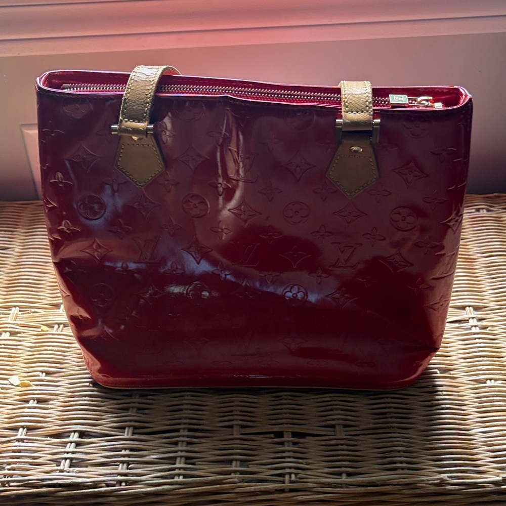 Louis Vuitton Burgundy Patent Monogram Tote with Tan Handles